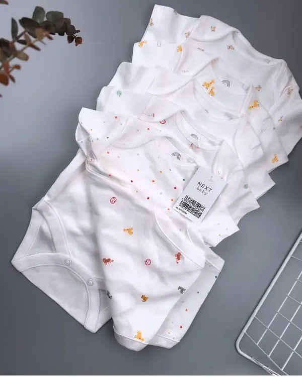 Next White 5 Pack 100% Cotton Short Sleeve Baby Bodysuits – Essential Comfort for Your Little One