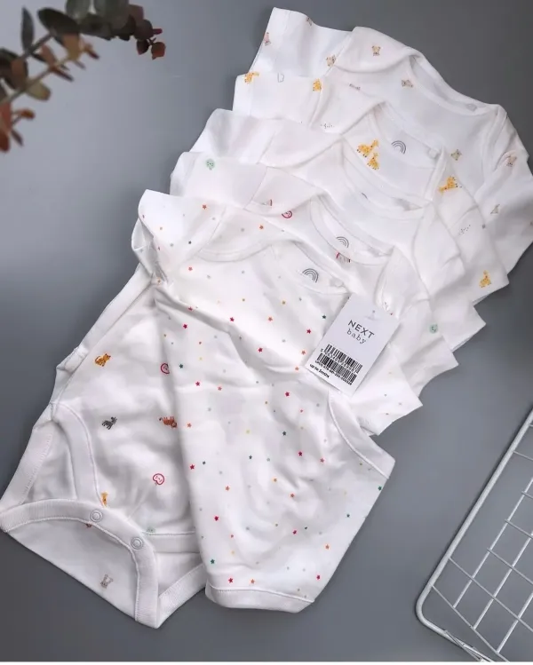 Next White 5 Pack 100% Cotton Short Sleeve Baby Bodysuits – Essential Comfort for Your Little One - Image 2