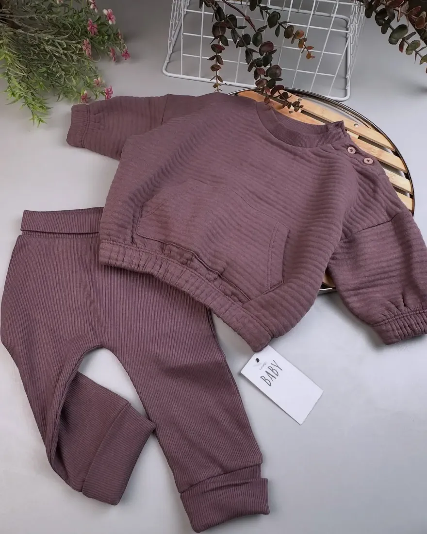 Unisex Plum Quilted Sweatshirt and Leggings Set – Cozy 2-Piece Outfit for Babies and Toddlers