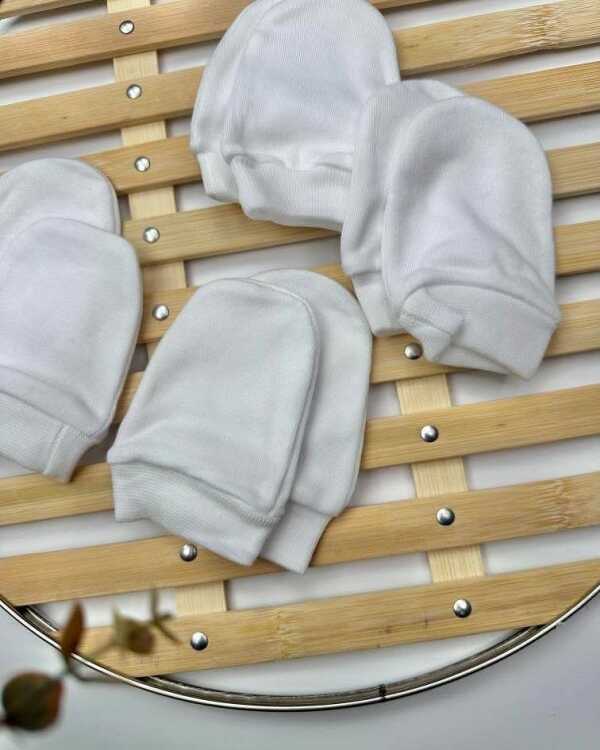 White Baby Scratch Mittens 4 Pack – 100% Cotton Soft Jersey Newborn Gloves