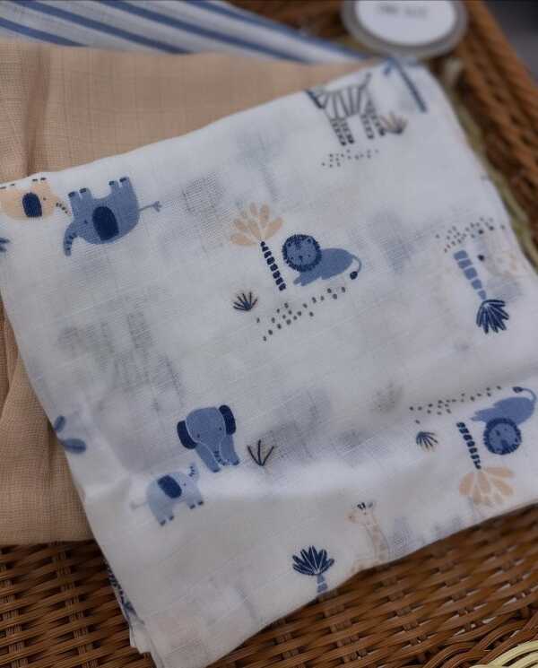 Baby Muslin Squares – 3-Pack Animal & Blue Cotton Cloths for Feeding, Burping & Snuggles - Image 3