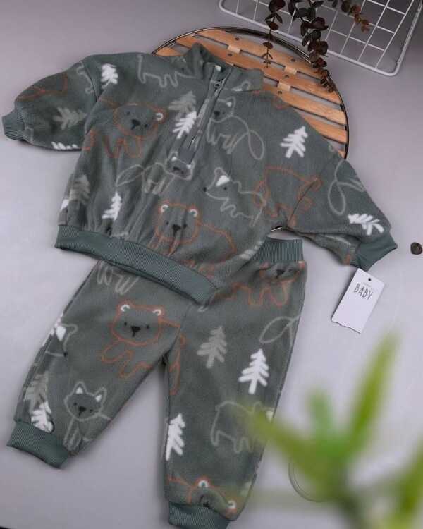 Green Woodland Fleece Zip Sweatshirt and Jogger set