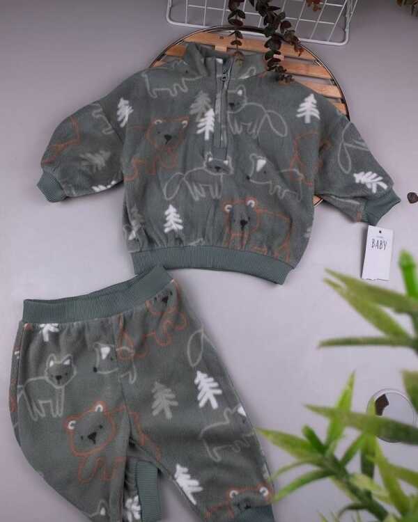 Green Woodland Fleece Zip Sweatshirt and Jogger set - Image 3