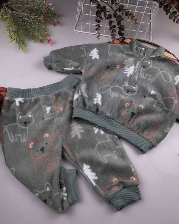 Green Woodland Fleece Zip Sweatshirt and Jogger set - Image 2