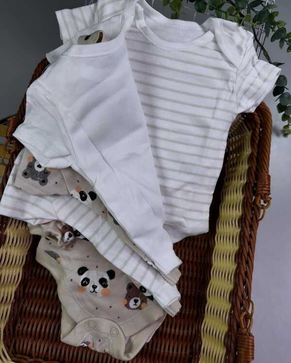 Baby Beige Panda Stripe Bodysuits (Newborn-24mths) 5-Pack - Image 2