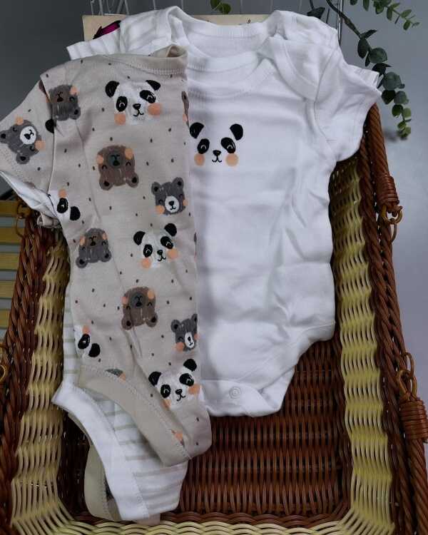 Baby Beige Panda Stripe Bodysuits (Newborn-24mths) 5-Pack - Image 3