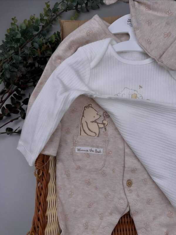 White Baby Sleepsuit, Bodysuit, Pant, Beanie & Bib Set – 100% Cotton - Image 2